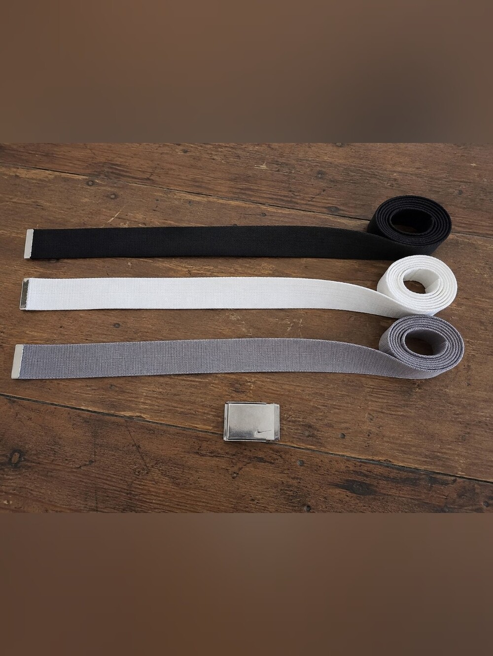 Nike 3-in-1 Web Belt Set Black White Gray Interchangeable Buckle 48"